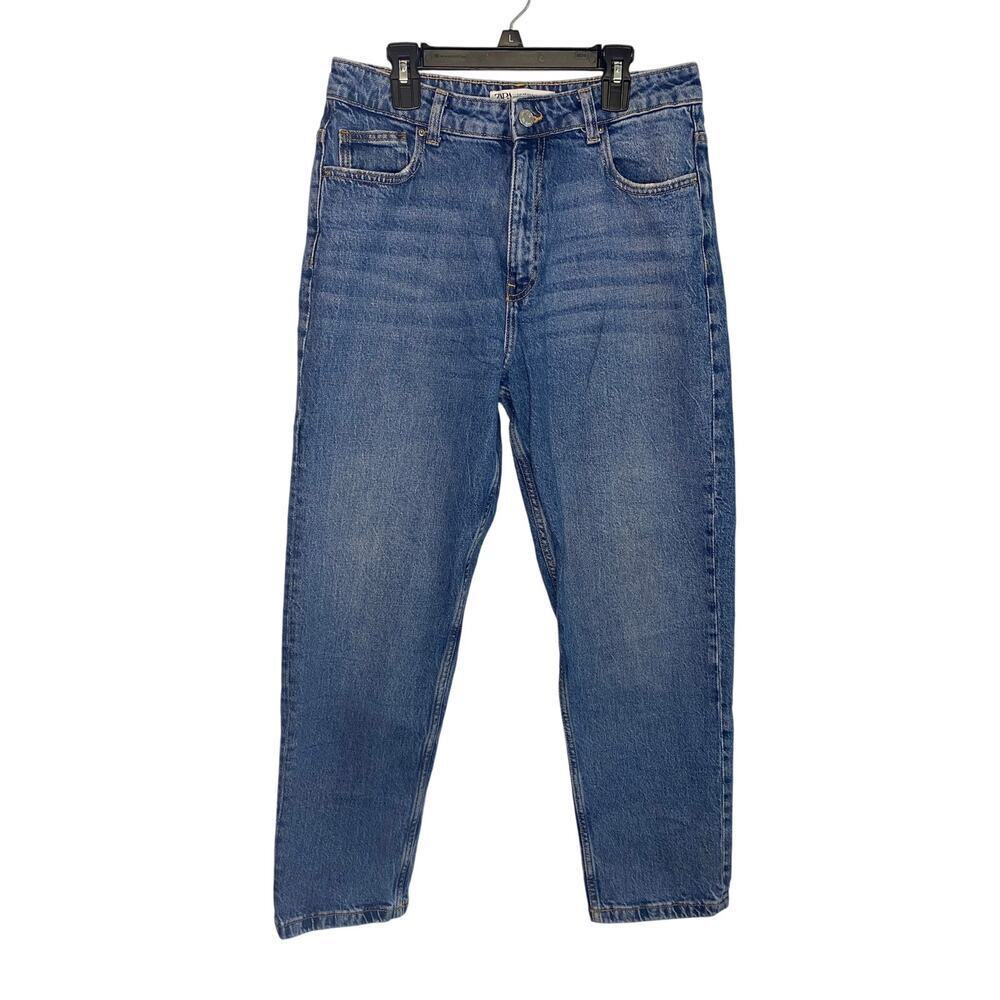 Zaraโ Hi Rise Mom Jeans Straight Leg Light Blue Size 8 Womens Medium Wash